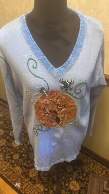 Vintage Quacker Factory Halloween Pumpkin Sweater, Spider Sweater, Size Large